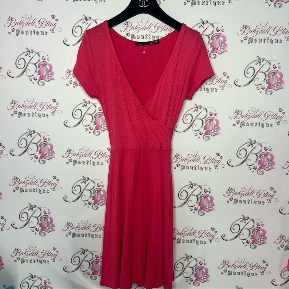 Rebel sugar dress pink red bow tie up ribbon 🎀 vneck stretchy and flowy